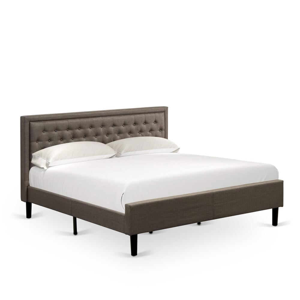 KD18K-1VL06 2 Piece Wood Bedroom Set - Bed Frame Brown Headboard with 1 Wood Night Stand - Black Finish Legs