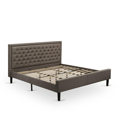KD18K-1VL06 2 Piece Wood Bedroom Set - Bed Frame Brown Headboard with 1 Wood Night Stand - Black Finish Legs