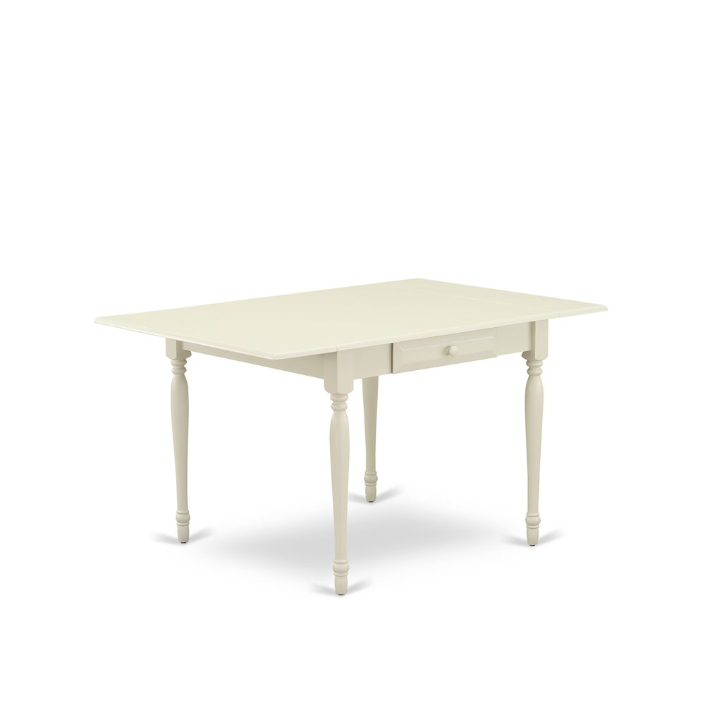 1MZCE3-LWH-15 3Pc Dining Table Set Contains a Wood Dining Table and 2 Upholstered Dining Chairs with Baby Blue Color Linen Fabric, Drop Leaf Table with Full Back Chairs, Linen White Finish