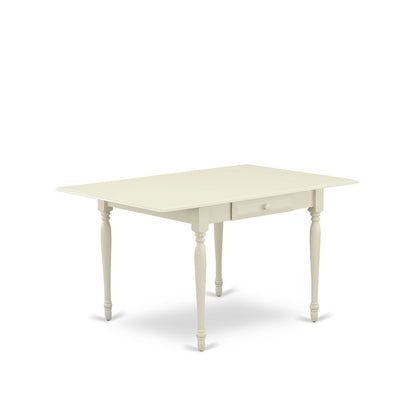 1MZCE3-LWH-15 3Pc Dining Table Set Contains a Wood Dining Table and 2 Upholstered Dining Chairs with Baby Blue Color Linen Fabric, Drop Leaf Table with Full Back Chairs, Linen White Finish