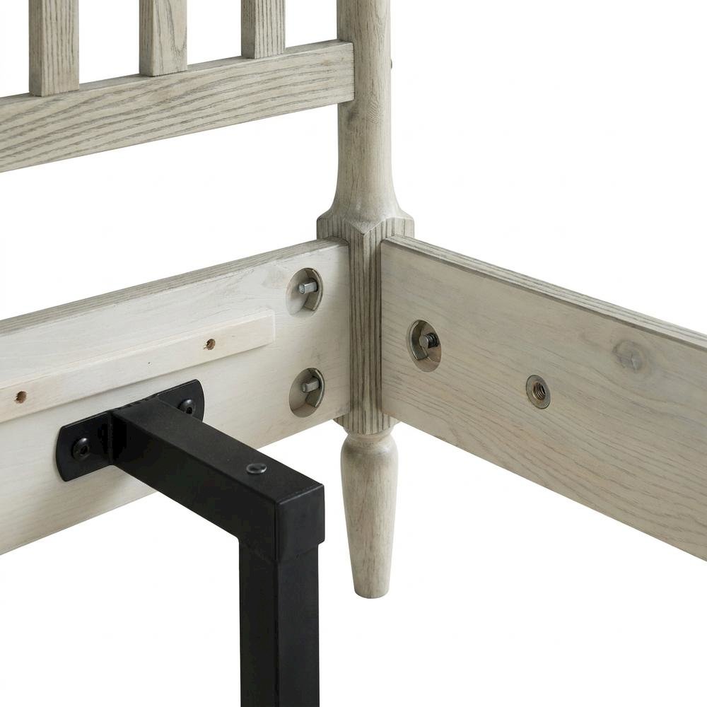 Solid Wood Bed with Headboard, Traditional Platform, Weathered Gray Oak, Queen