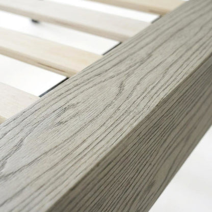 Solid Wood Bed with Headboard, Traditional Platform, Weathered Gray Oak, Queen