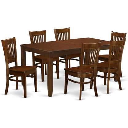 Espresso Kitchen Table and Chairs Set, 7 Pc Dining Table Set for 6