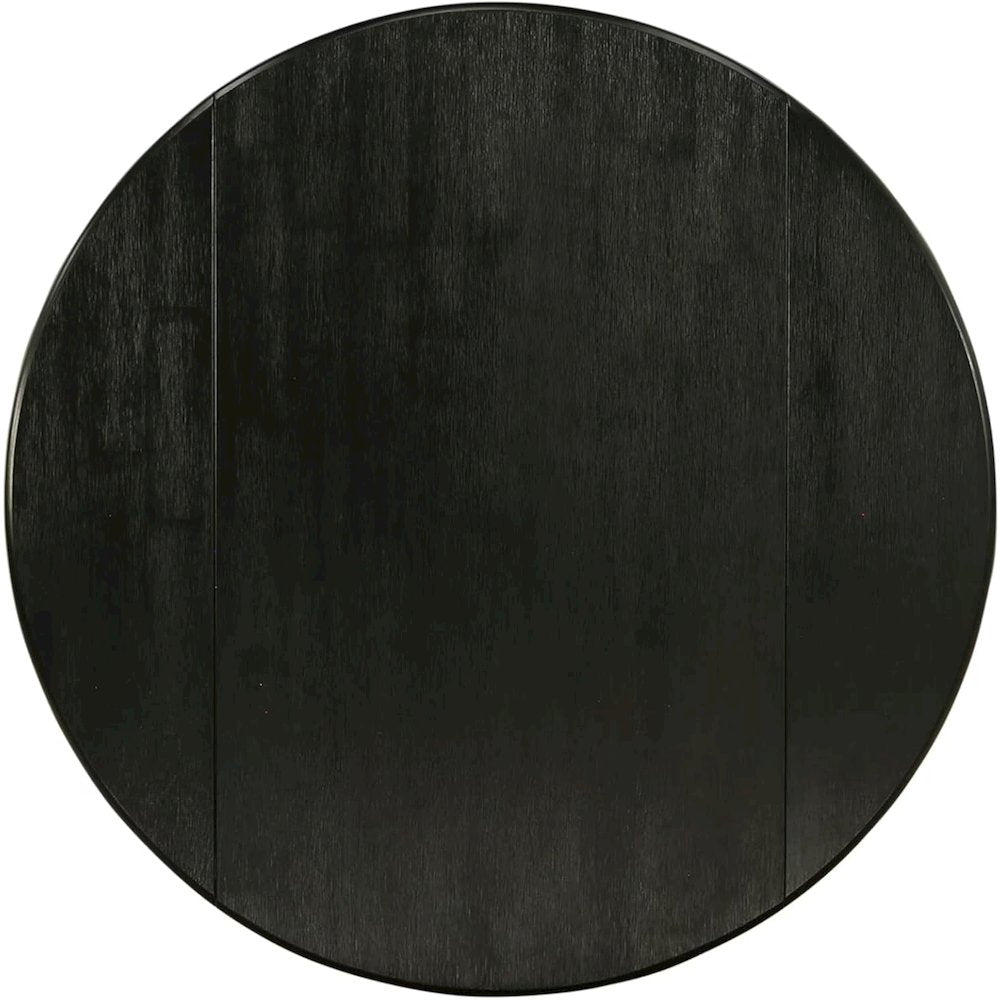 Round Table, Two Drop Leaves, Wirebrushed Black Finish, Solid Wood, 42-Inch