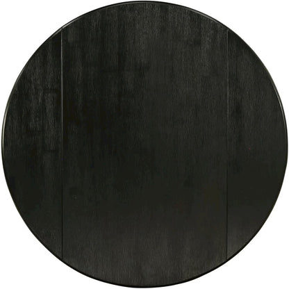 Round Table, Two Drop Leaves, Wirebrushed Black Finish, Solid Wood, 42-Inch