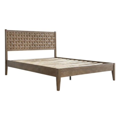 Solid Wood Platform Bed, Headboard & Footboard with Storage, Barnwood, Queen