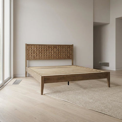 Solid Wood Platform Bed, Headboard & Footboard with Storage, Barnwood, Queen