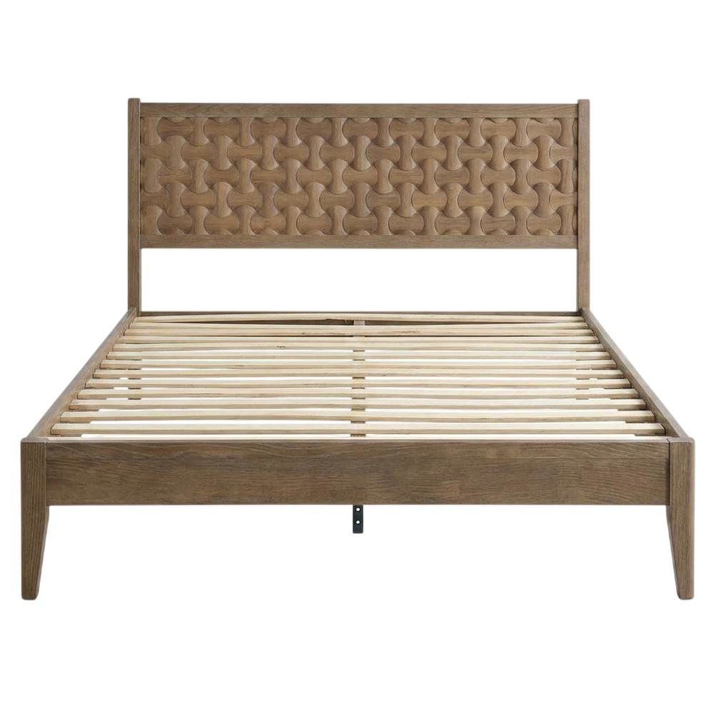 Solid Wood Platform Bed, Headboard & Footboard with Storage, Barnwood, Queen