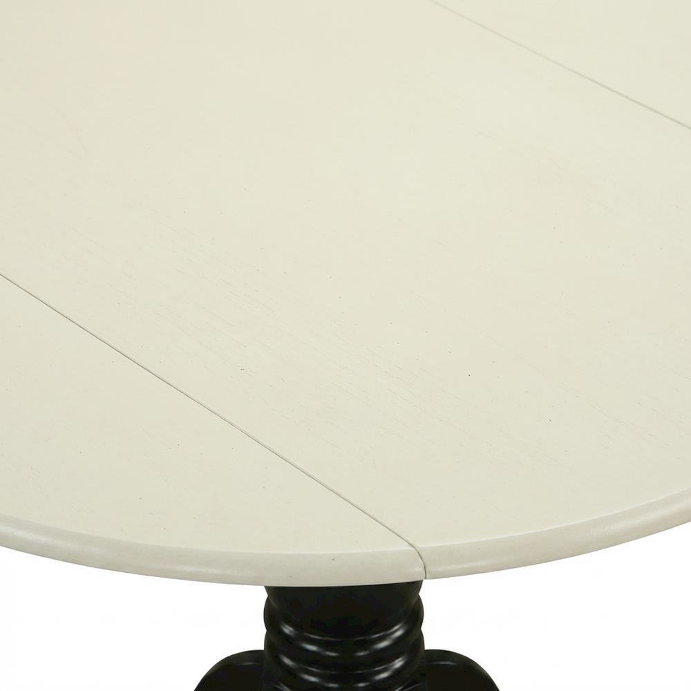Linen White Drop Leaf Round Table, Pedestal Base, Seats 4