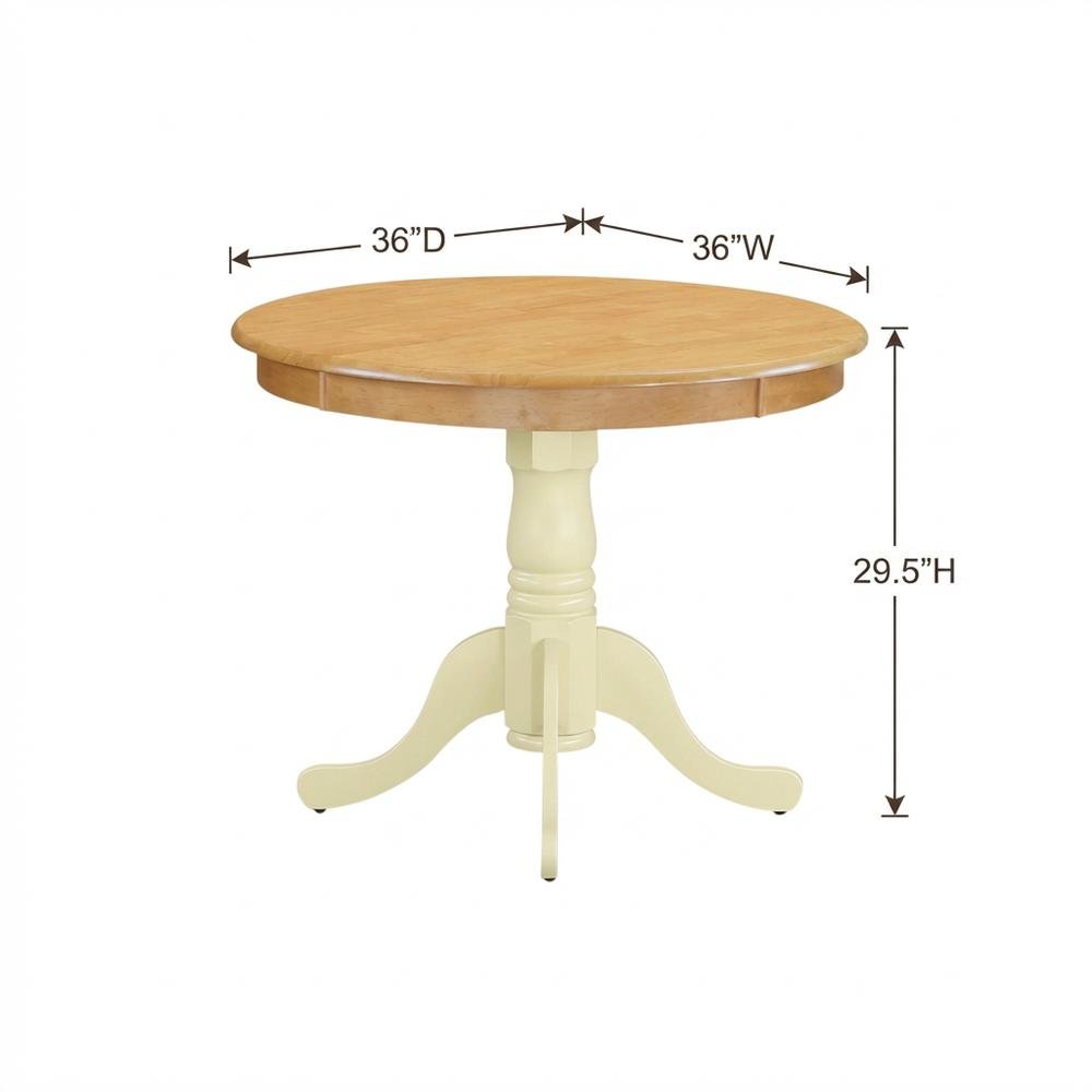 Oak Round Pedestal Dining Table, Buttermilk Accent, Seats 4