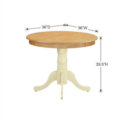 Oak Round Pedestal Dining Table, Buttermilk Accent, Seats 4