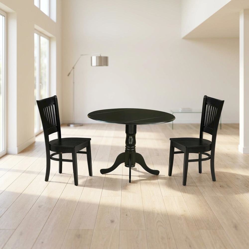 Wood Dining Set 3-Piece, Drop Leaves & Slatted-Back Chairs