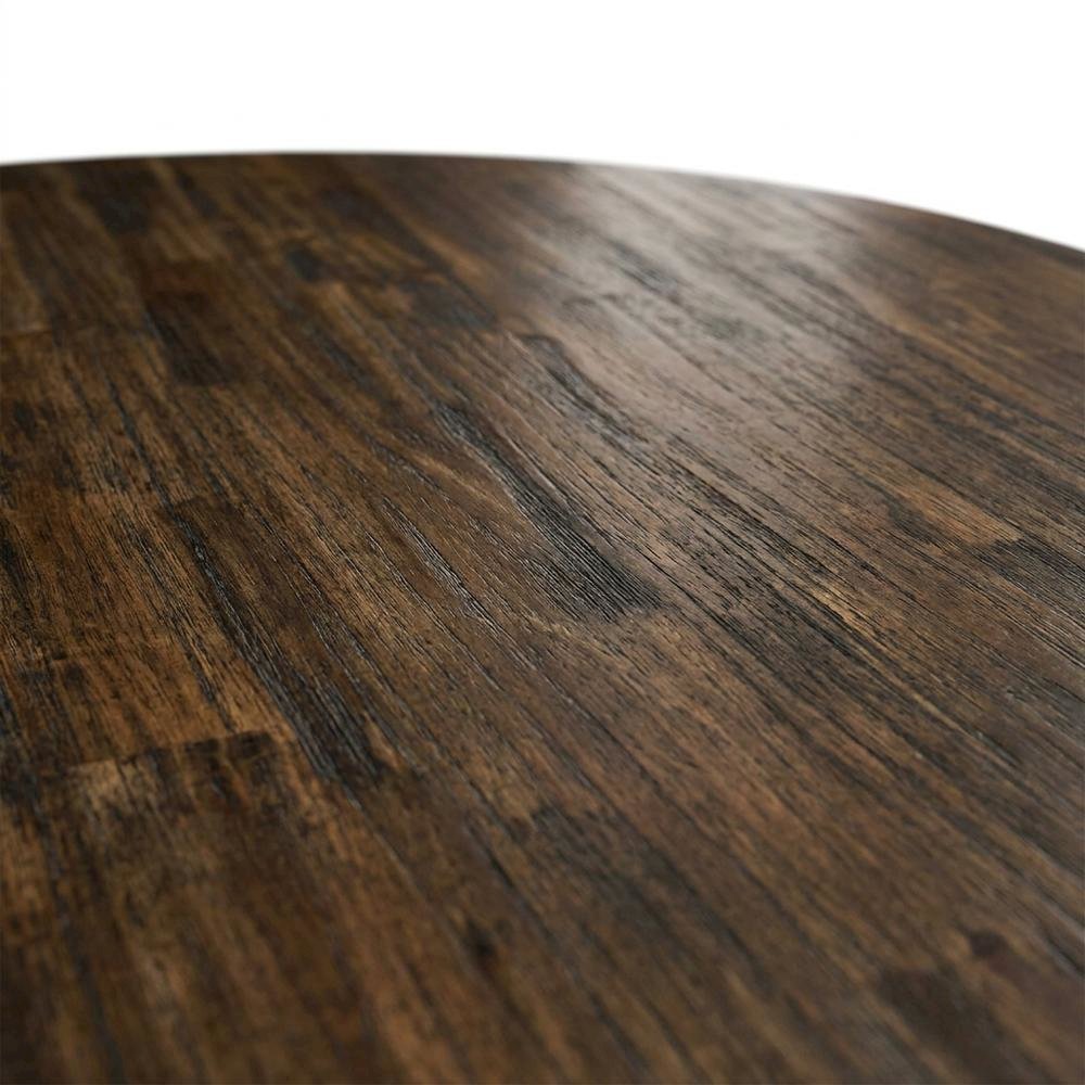 Rustic Round Kitchen Table, Distressed Jacobean Finish, Solid Wood, 48 Inch