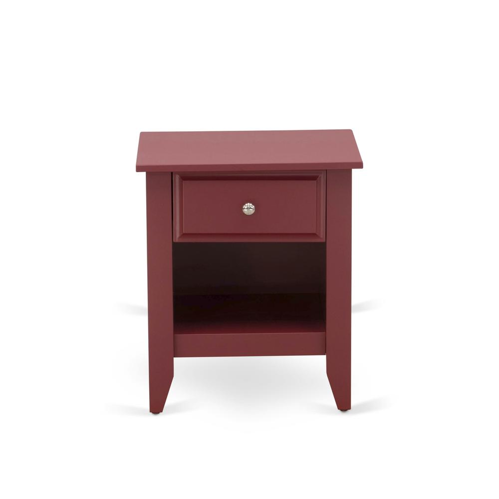 NL19K-2GA13 3 Piece Bed Set - 1 Platform Bed White Velvet Fabric Headboard and 2 Night Stand - Burgundy Finish Nightstand