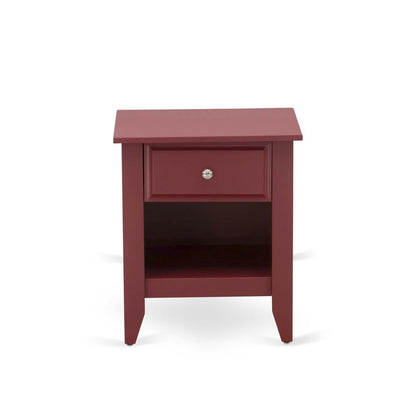 NL19K-2GA13 3 Piece Bed Set - 1 Platform Bed White Velvet Fabric Headboard and 2 Night Stand - Burgundy Finish Nightstand