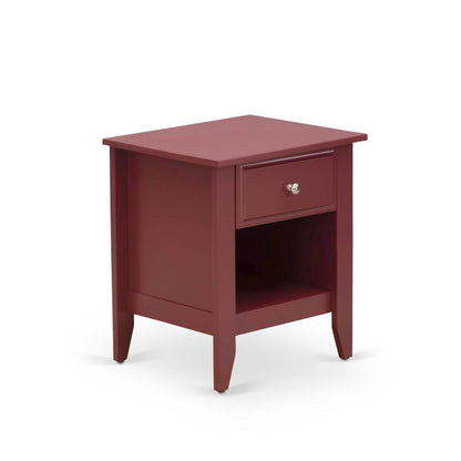 NL19K-2GA13 3 Piece Bed Set - 1 Platform Bed White Velvet Fabric Headboard and 2 Night Stand - Burgundy Finish Nightstand