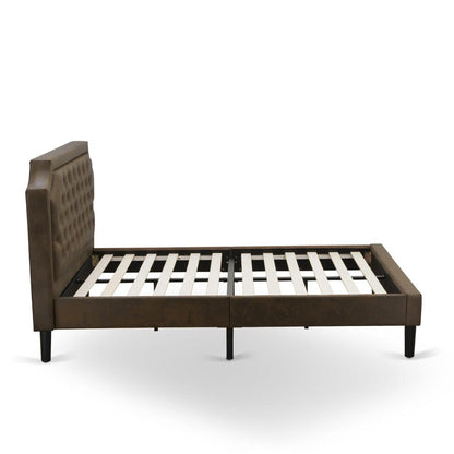 GB25Q-2GA07 3-Pc Queen Bed Set with a Platform Bed and 2 Distressed Jacobean Nightstands - Dark Brown Faux Leather and Black Legs