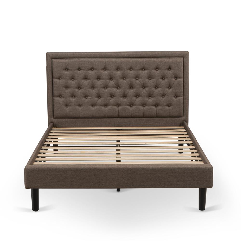 KD18Q-1HI0M 2 Pc Queen Bed Set - Wood Bed Frame Brown Headboard with 1 Wooden Nightstand - Black Finish Legs