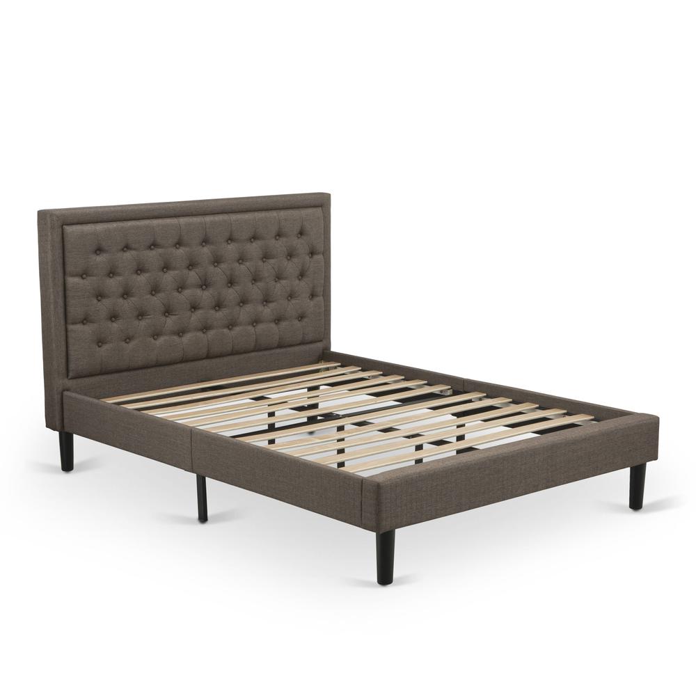 KD18Q-1HI0M 2 Pc Queen Bed Set - Wood Bed Frame Brown Headboard with 1 Wooden Nightstand - Black Finish Legs