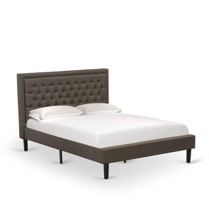 KD18Q-1HI0M 2 Pc Queen Bed Set - Wood Bed Frame Brown Headboard with 1 Wooden Nightstand - Black Finish Legs