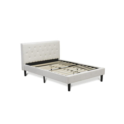 NL19F-1GO05 2 Piece Bedroom Set - 1 Full Size Bed White Velvet Fabric Headboard and 1 Night Stand - White Finish Nightstand