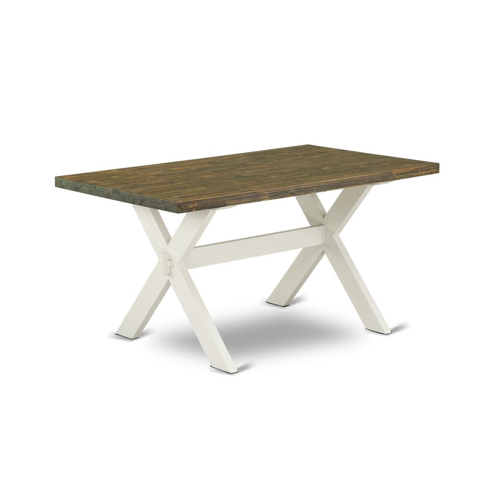 East West Furniture X076BA201-7 7-Pc Kitchen Set - 6 Dining Padded Chairs and 1 Modern Rectangular Distressed Jacobean Kitchen Dining Table Top with High Chair Back - Linen White Finish