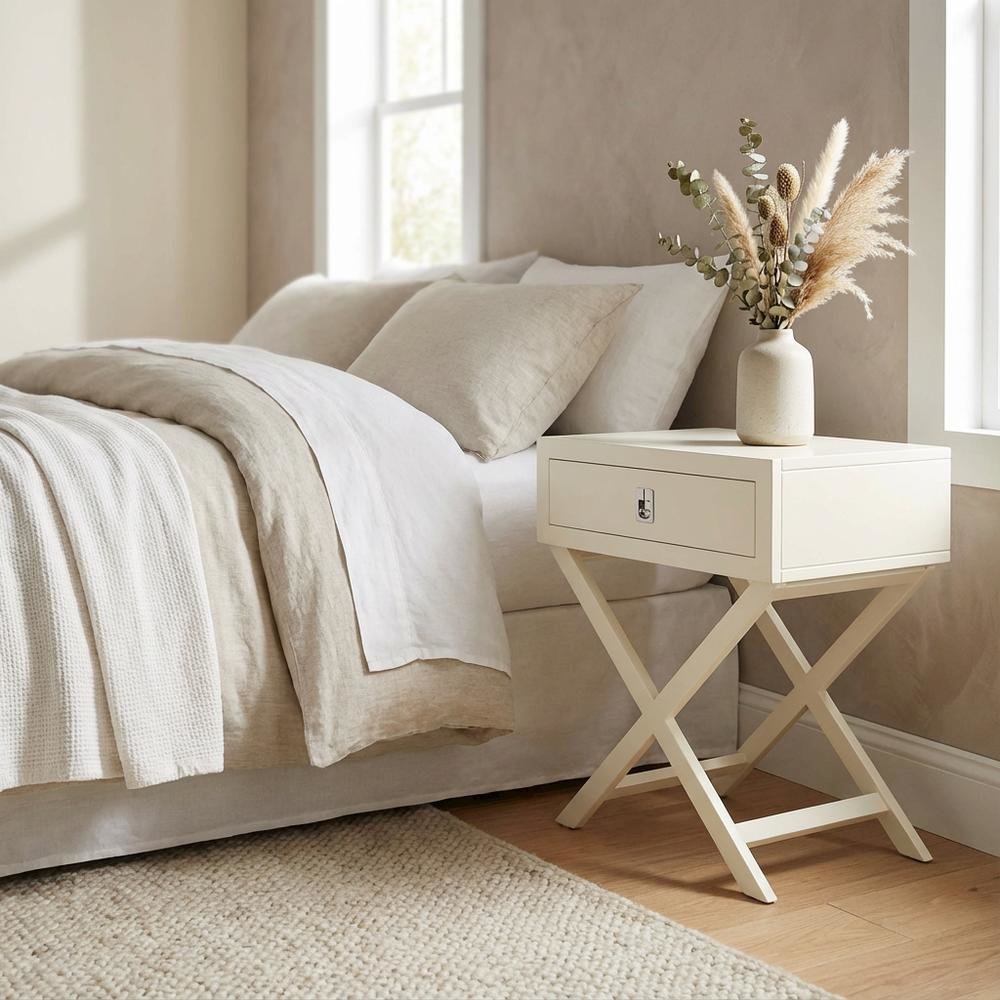 White Bedroom Nightstand with Spacious Surface and Modern Design