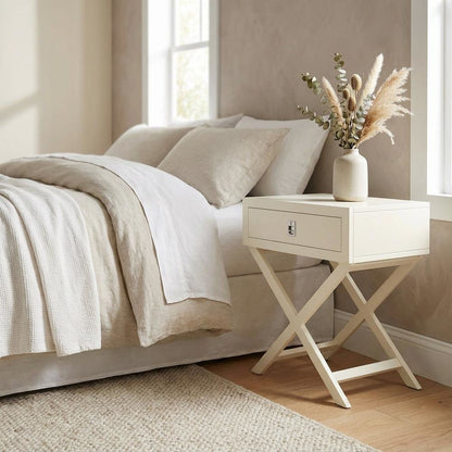 White Bedroom Nightstand with Spacious Surface and Modern Design