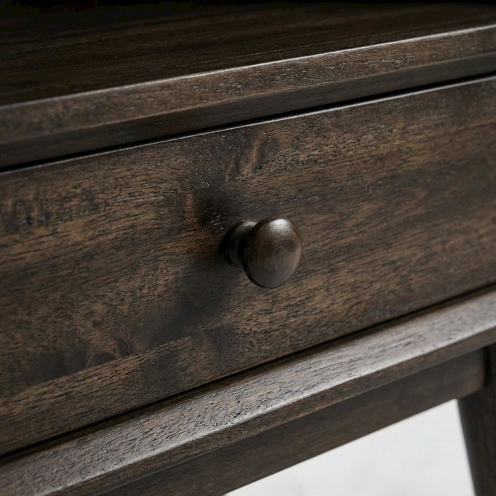 Distressed Jacobean Nightstand with Wooden Drawer and Stable Construction
