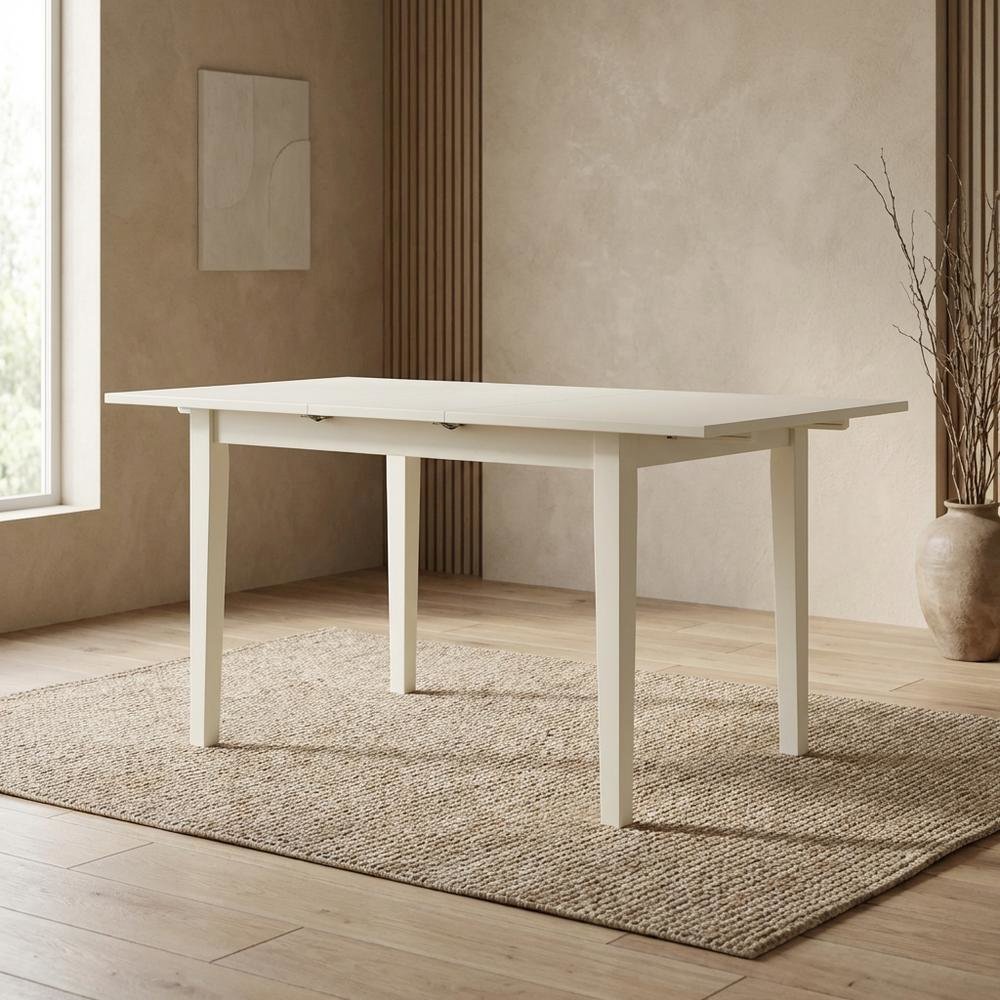Linen White Rectangular Dining Table, Butterfly Leaf, Seats 4