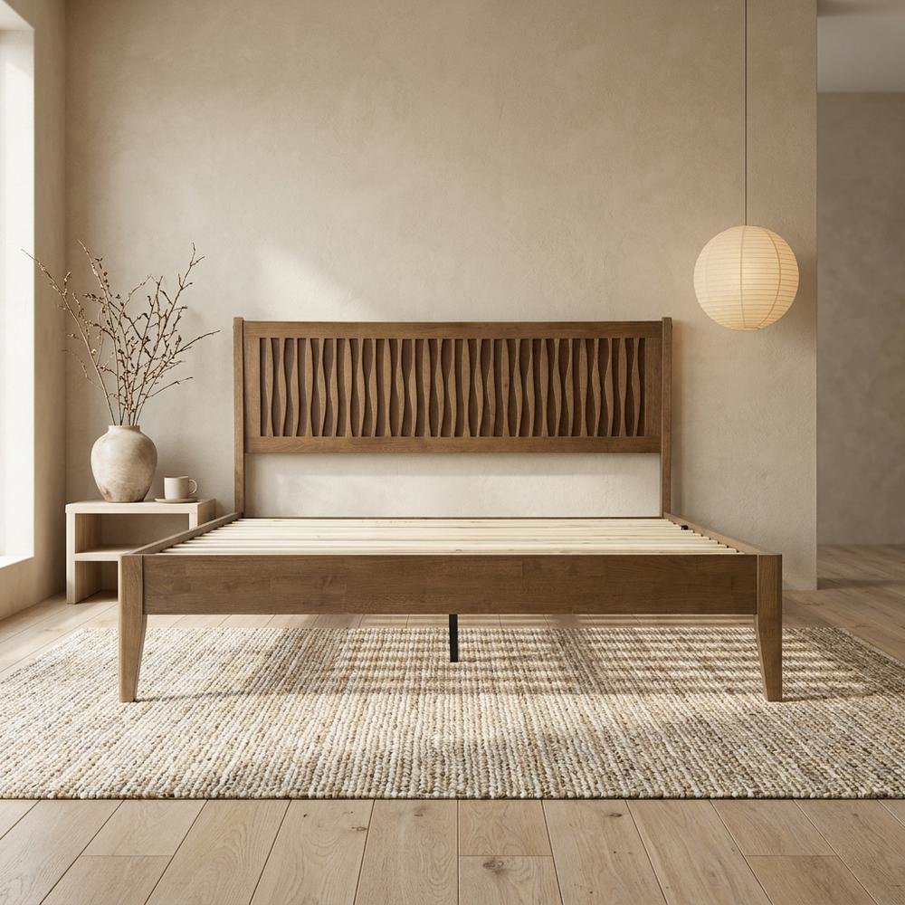 Solid Wood Platform Bed, Headboard & Footboard, No Box Spring, Barnwood, King