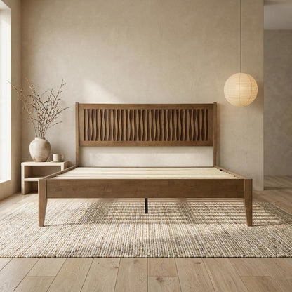 Solid Wood Platform Bed, Headboard & Footboard, No Box Spring, Barnwood, King