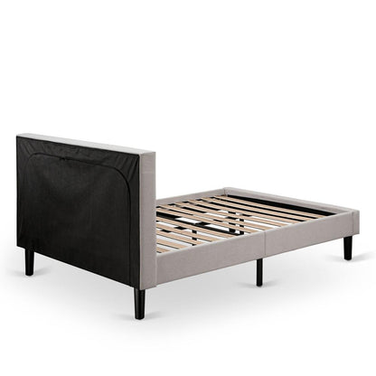 FN08F-1VL07 2-Piece Fannin Full Size Bedroom Set with 1 Mid Century Bed and a Modern Nightstand - Mist Beige Linen Fabric