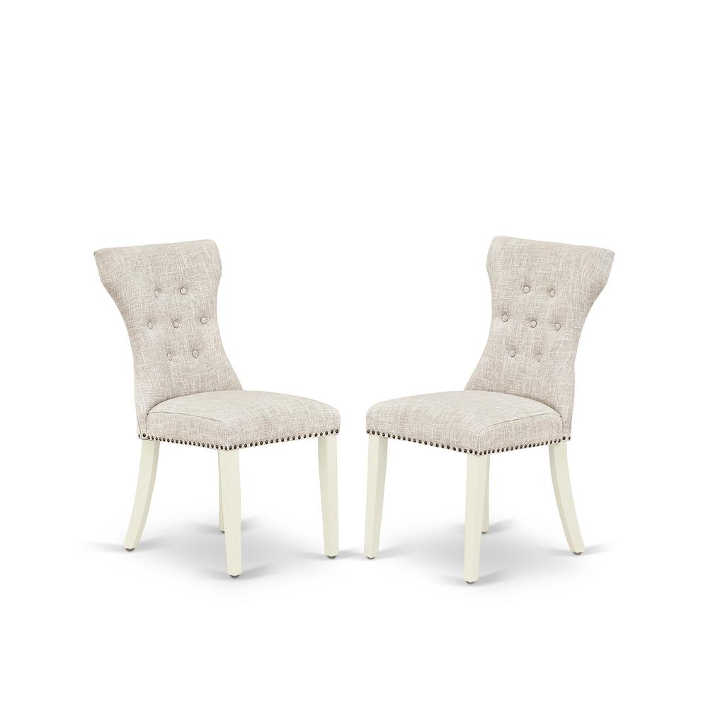 East West Furniture 7-Pc Dining Room Table Set- 6 Dining Chairs with Doeskin Linen Fabric Seat and Button Tufted Chair Back - Rectangular Table Top & Wooden Legs - Linen White Finish