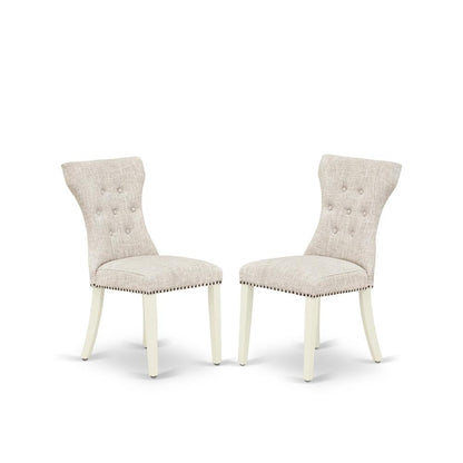 East West Furniture 7-Pc Dining Room Table Set- 6 Dining Chairs with Doeskin Linen Fabric Seat and Button Tufted Chair Back - Rectangular Table Top & Wooden Legs - Linen White Finish