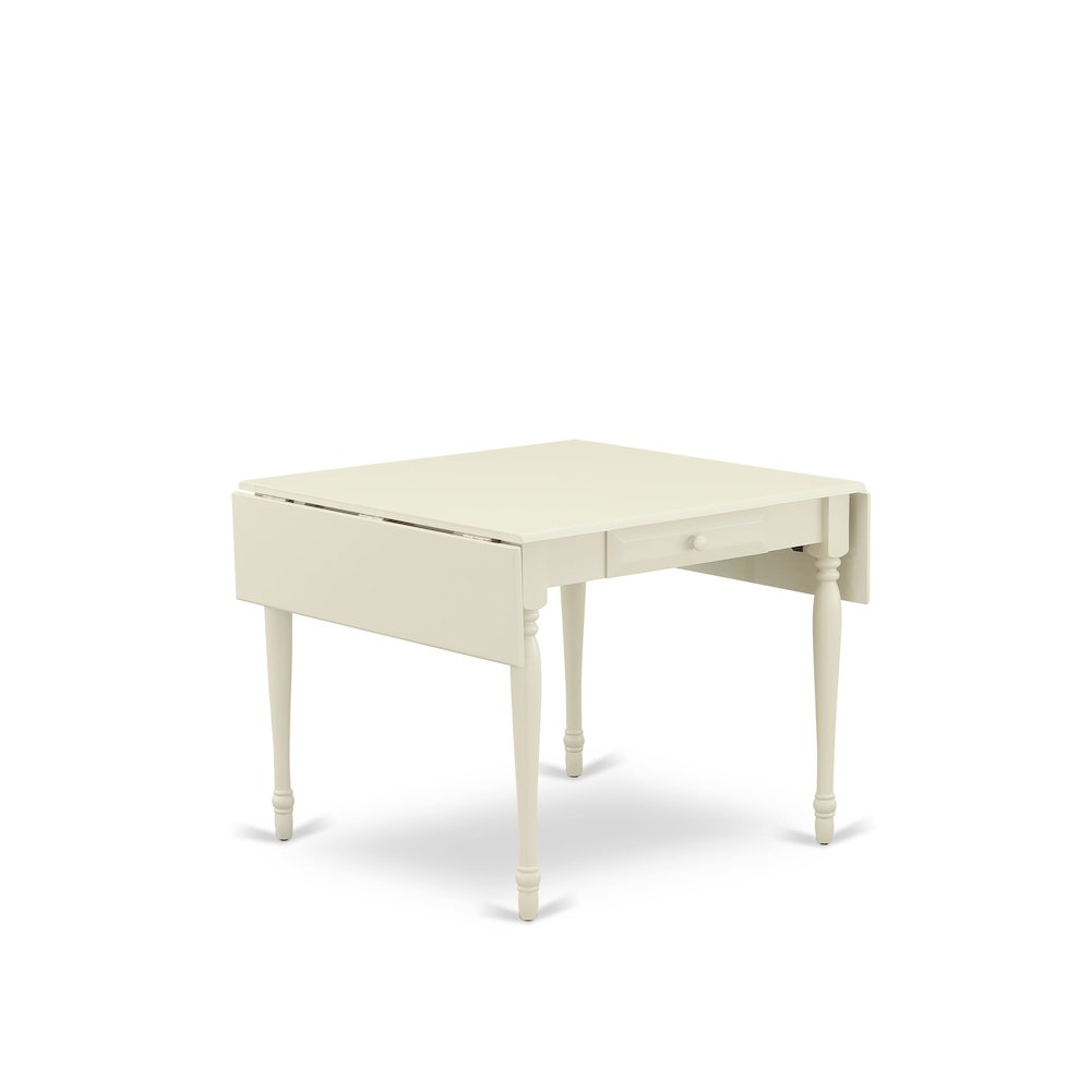 1MZEN3-LWH-06 3Pc Dining Table Set Contains a Wood Dining Table and 2 Parsons Chairs with Shitake Color Linen Fabric, Drop Leaf Table with Full Back Chairs, Linen White Finish