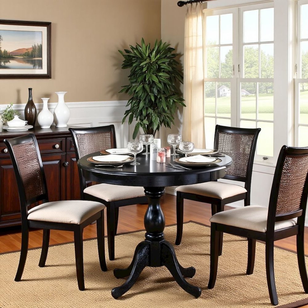 36 Inch Round Wood Pedestal Dining Table in Black for Kitchen Use