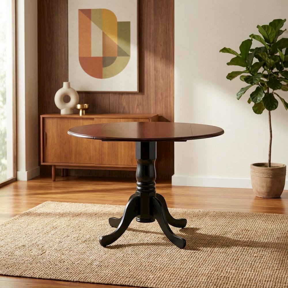 Mahogany Drop Leaf Round Table, Traditional Pedestal, Seats 4