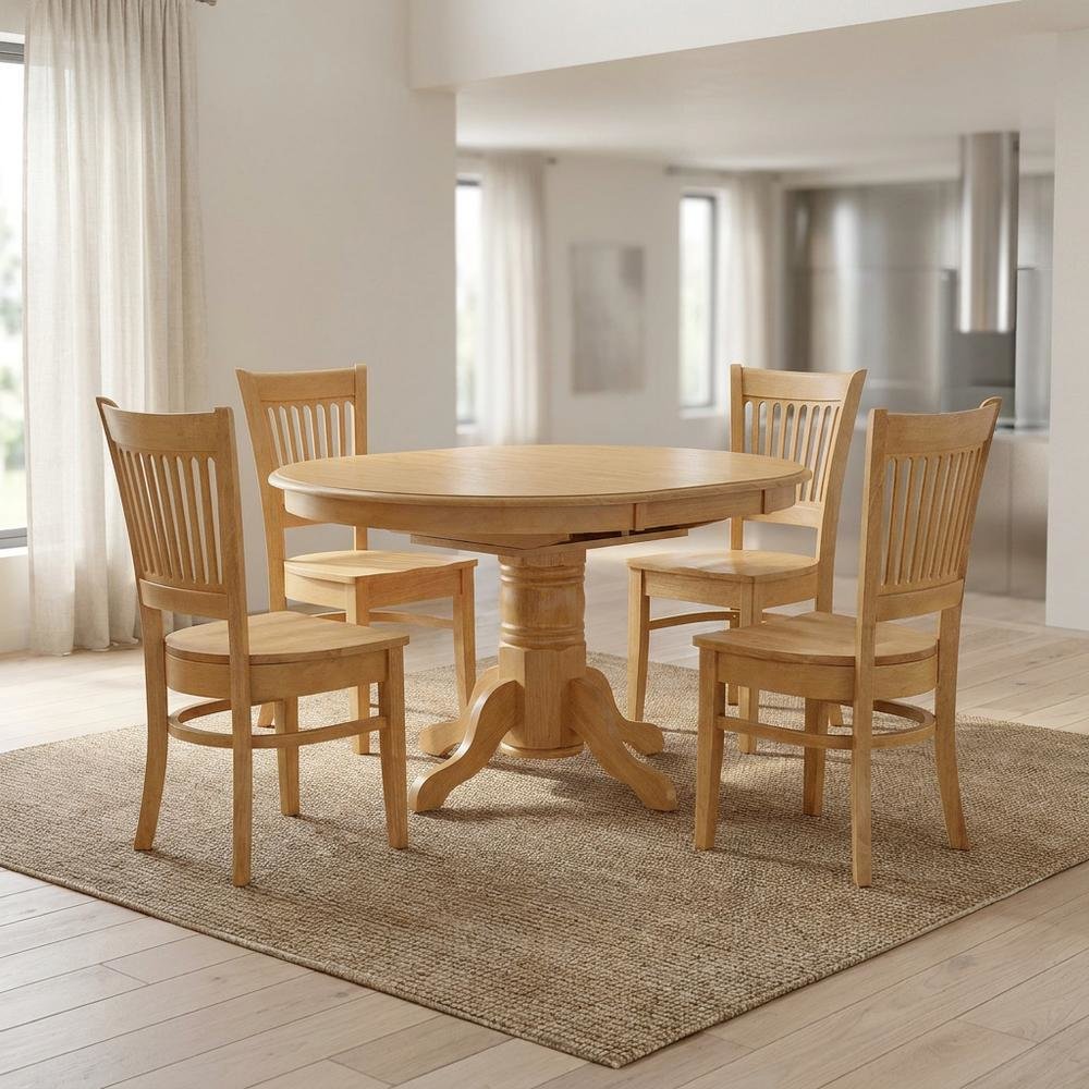 Solid Wood Dining Table & Chairs 5-Piece Set with Leaf