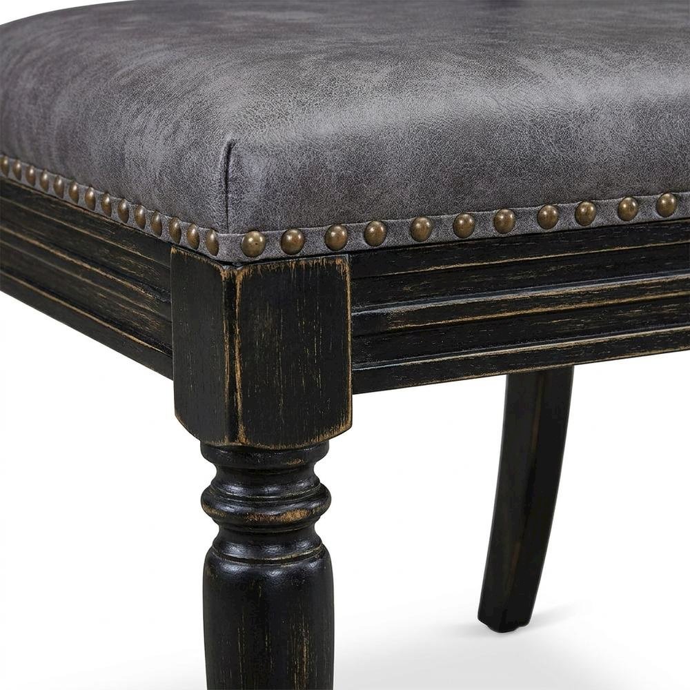 Solid Wood Rectangular Dining Table & Button-Tufted Chairs 9-Piece, Dark Grey