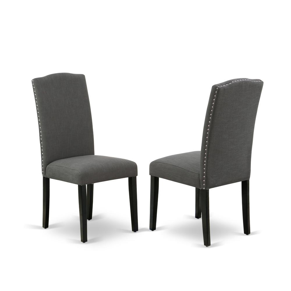 East West Furniture X696EN120-7 7-Pc Dining Room Set - 6 Upholstered Dining Chairs and 1 Modern Rectangular Cement Kitchen Table Top with High stylish Chair Back – Wire Brushed Black Finish