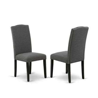 East West Furniture X696EN120-7 7-Pc Dining Room Set - 6 Upholstered Dining Chairs and 1 Modern Rectangular Cement Kitchen Table Top with High stylish Chair Back – Wire Brushed Black Finish