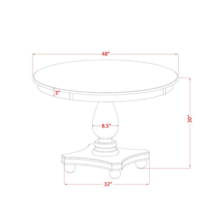 5 Piece Dining Set For 4 Consists Of 48" Round Table In Beige Red Color