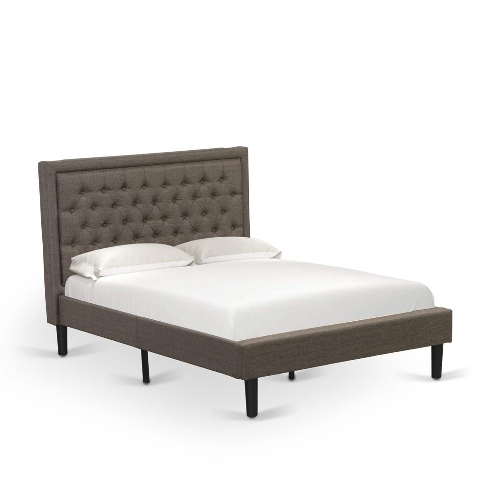 KD18F-1VL06 2 Piece Wooden Bedroom Set - Wood Bed Frame Brown Headboard with 1 Nightstand - Black Finish Legs