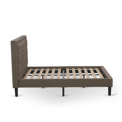 KD18F-1VL06 2 Piece Wooden Bedroom Set - Wood Bed Frame Brown Headboard with 1 Nightstand - Black Finish Legs