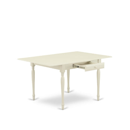 1MZEN5-LWH-06 5Pc Modern Dining Table Set Contains a Wood Dining Table and 4 Parsons Chairs with Shitake Color Linen Fabric, Drop Leaf Table with Full Back Chairs, Linen White Finish