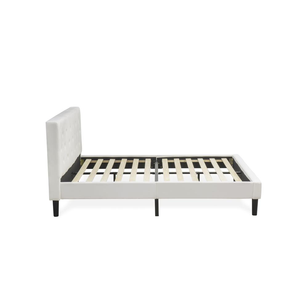 NL19Q-2GA0C 3 Pc Bed Set - 1 Bed White Velvet Fabric Headboard and 2 nightstands - Wire Brushed Butter Cream Finish Nightstand