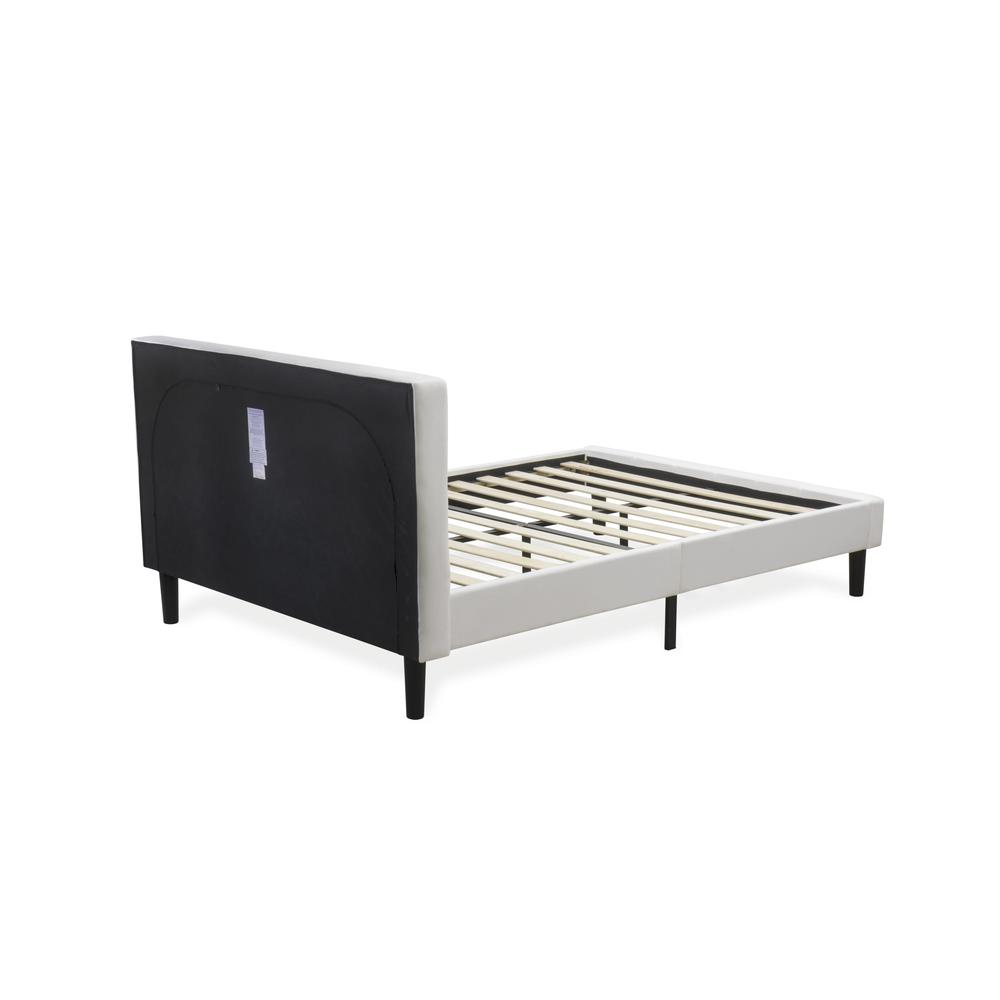 NL19Q-2GA0C 3 Pc Bed Set - 1 Bed White Velvet Fabric Headboard and 2 nightstands - Wire Brushed Butter Cream Finish Nightstand