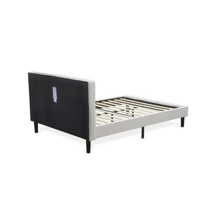 NL19Q-2GA0C 3 Pc Bed Set - 1 Bed White Velvet Fabric Headboard and 2 nightstands - Wire Brushed Butter Cream Finish Nightstand