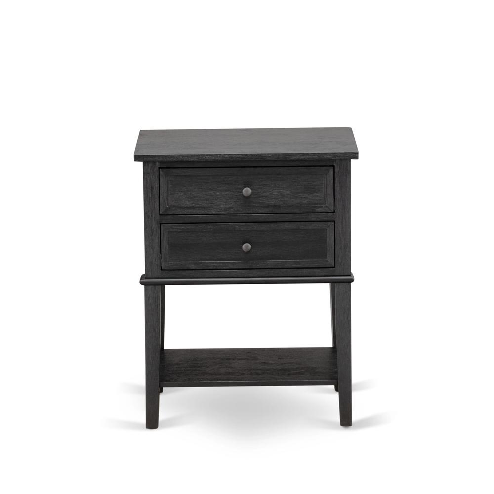 GB25Q-2VL06 3-Pc Bed Set with Frame and 2 Wire Brushed Black End Tables for bedroom - Dark Brown Faux Leather and Black Legs